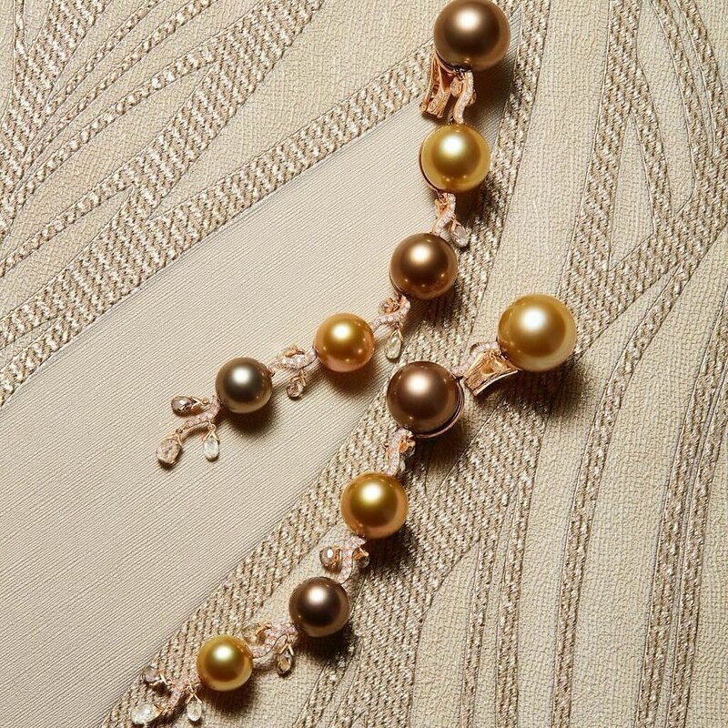 Серьги Chopard High Jewellery из розового золота с бриллиантами, коричневым и золотым жемчугом