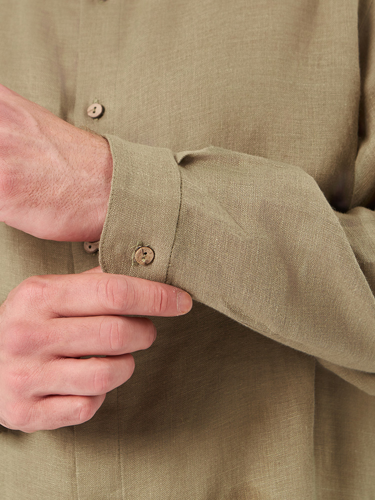 Мужская льняная рубашка хаки длинный рукав Uzor Wear