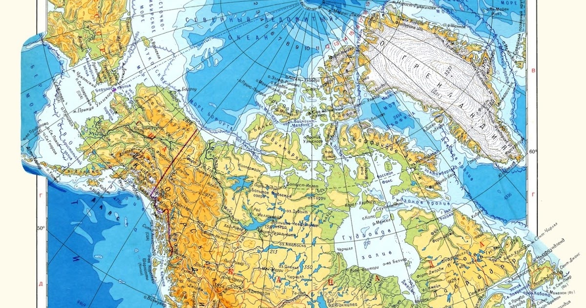 Физическая  карта  территорий  исторического  проживания  эскимосов