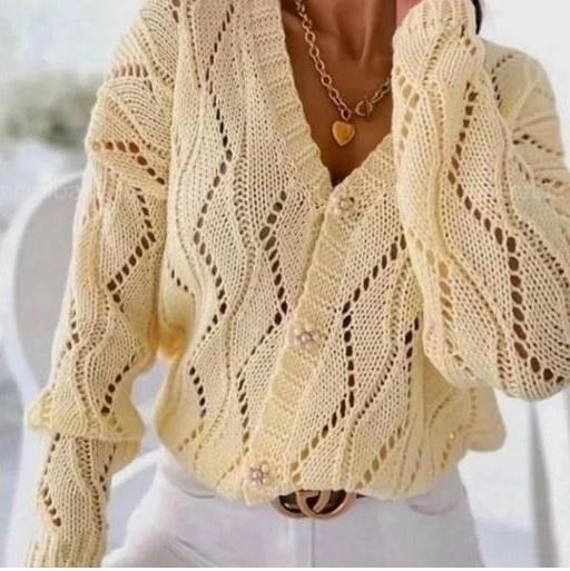 Кардиган кремового цвета с вертикальным зигзагообразным узором