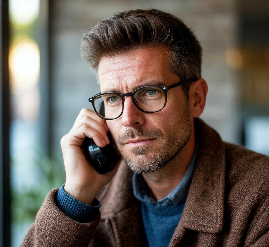 Мужчина разговаривает по телефону.