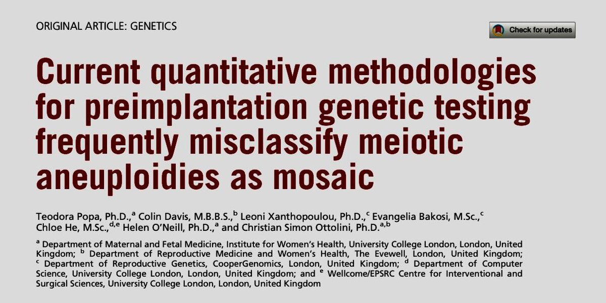 Fertil Steril. 2025 Aug;124(2):307-318. doi: 10.1016/j.fertnstert.2025.02.018. Epub 2025 Feb 15. Teodora Popa, Colin Davis, Leoni Xanthopoulou, Evangelia Bakosi, Chloe He, Helen O'Neill, Christian Simon Ottolini.  DOI: 10.1016/j.fertnstert.2025.02.018
