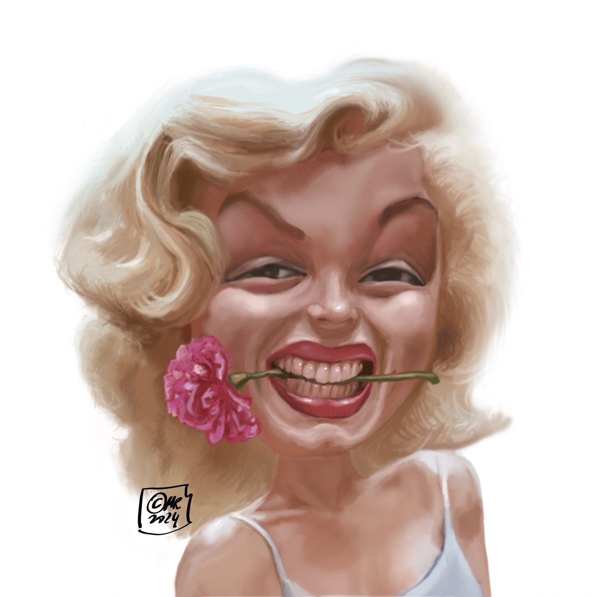 ШАРЖ ОТ ХУДОЖНИКА-КАРИКАТУРИСТА КАРЛОСА МАРТИНЕСА РИЕРА /  Carlos Martinez Riera / / АМЕРИКАНСКАЯ КИНОАКТРИСА МЭРИЛИН МОНРО