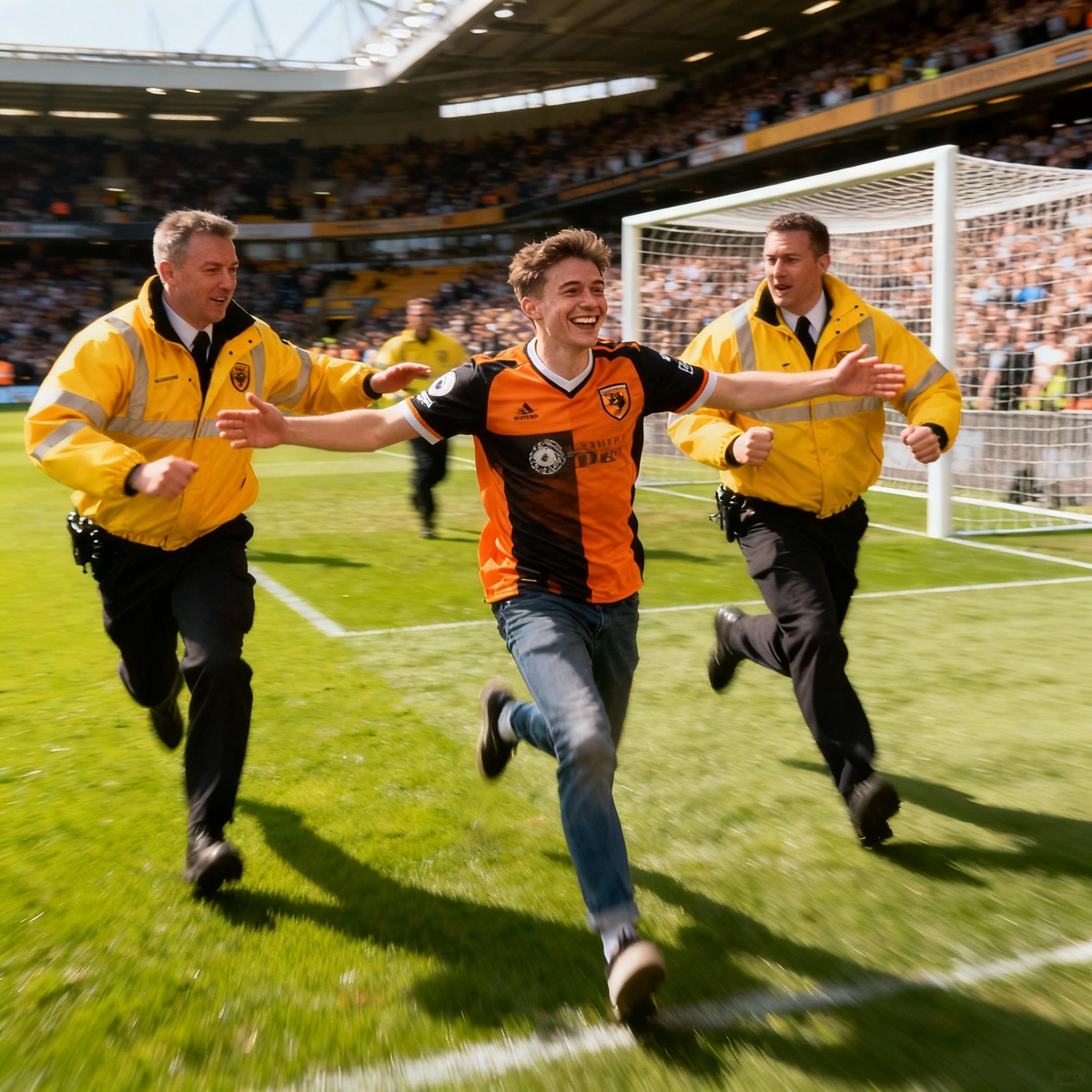 Болельщик выбегает на поле во время матча