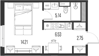 Студия для одиночного проживания или пары без детей