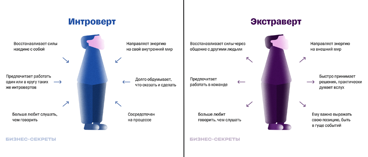 На этой схеме показали разницу между интровертом и экстравертом.
