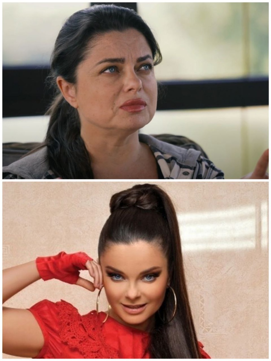 Наатлья Королёва, после работы стилиста и на интервью К.Собчак (фото из открытых источников)