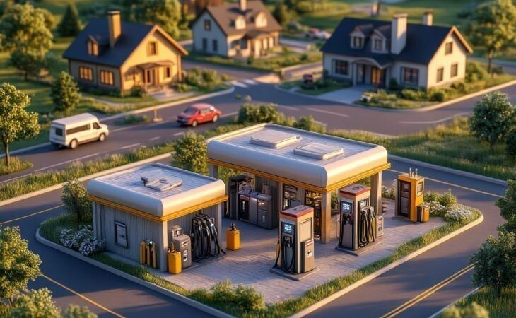 АЗС. Фото: сгенерировано с помощью нейросети "Алиса", "Атмосфера"