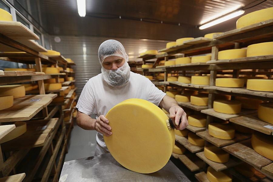 Антон Денисов / РИА Новости📷Обмывка и перекладка сыров в хранилище созревания сыра сыроварни «Русский пармезан» в Истринском районе Московской области