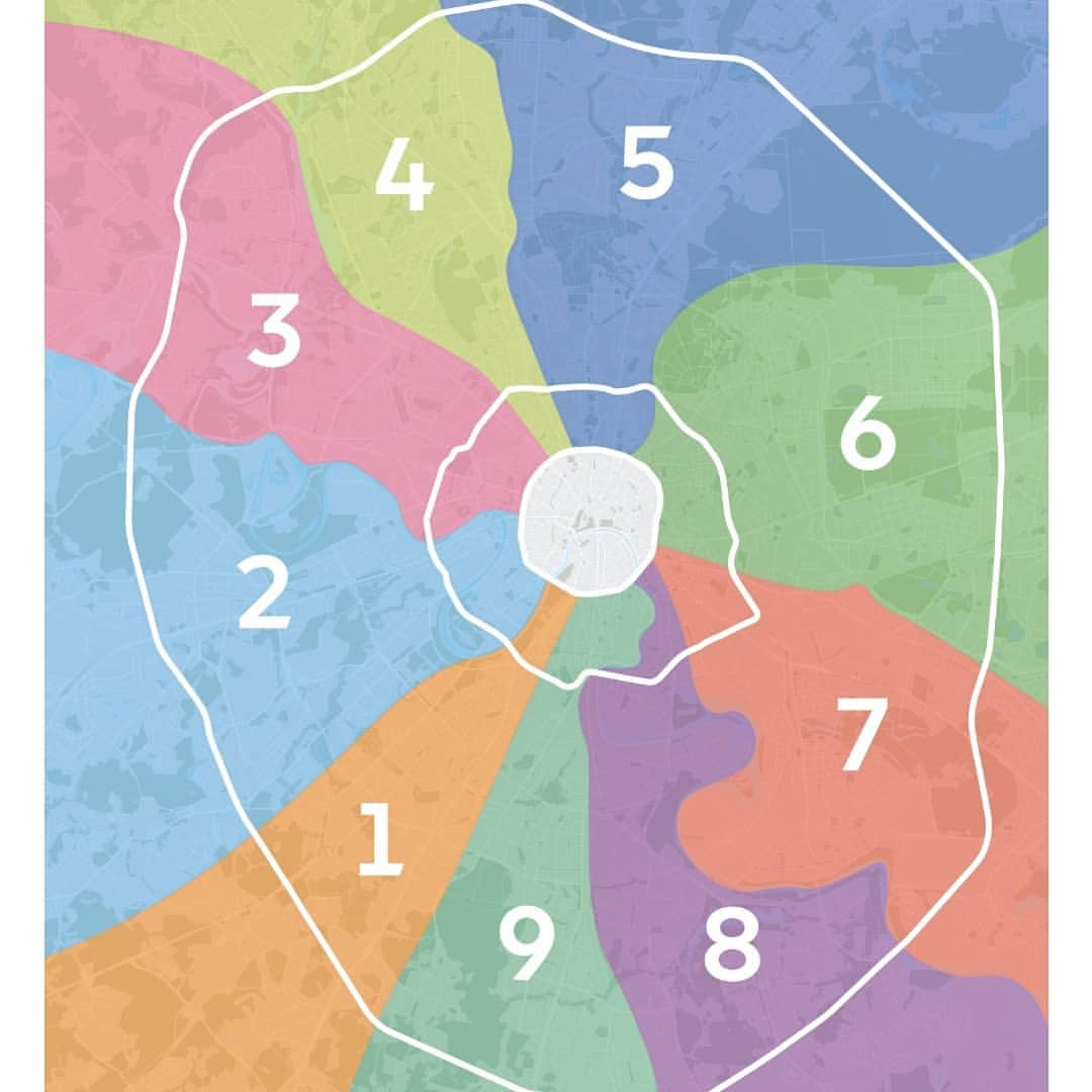 Секторы, на которые поделили город для присвоения маршрутов