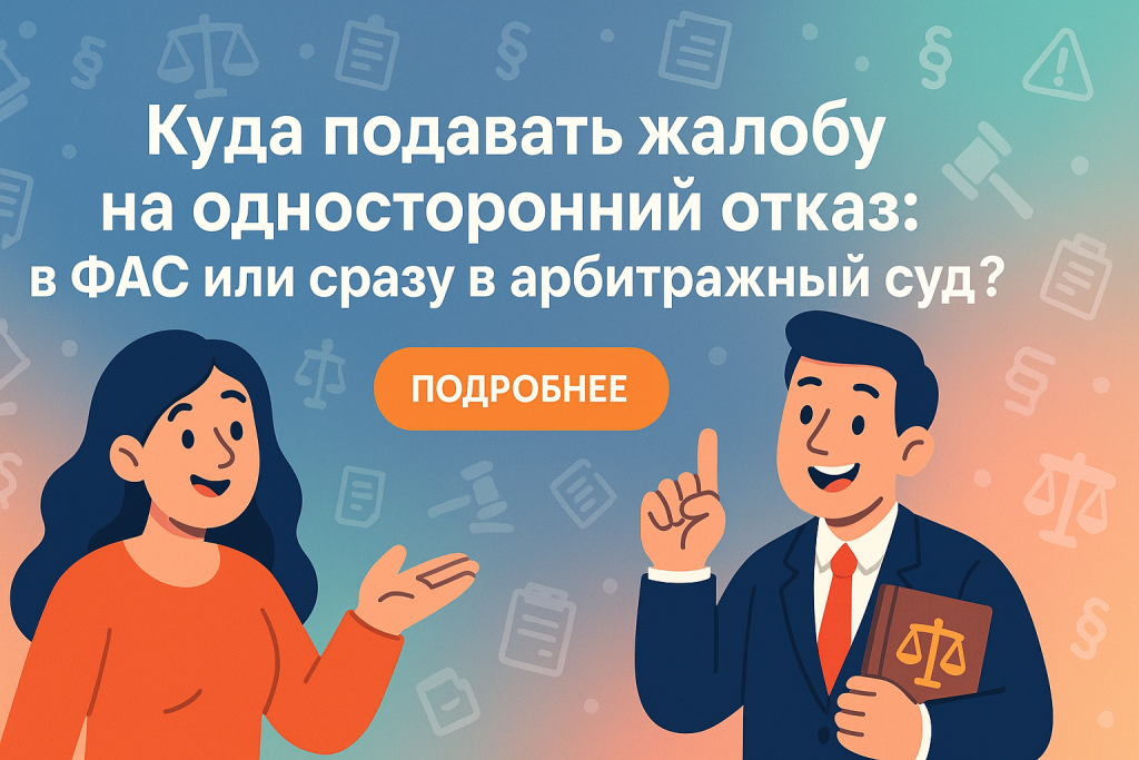    Куда подавать жалобу на односторонний отказ: в ФАС или сразу в арбитражный суд?