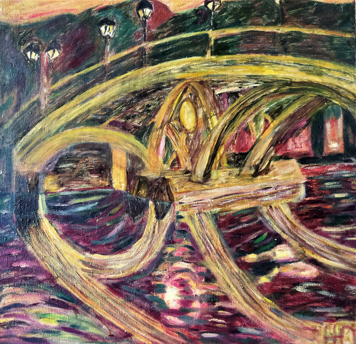 Юдинцева Наталья. Мост в Царицыно ночью. 80 х 80 х.м. 2007