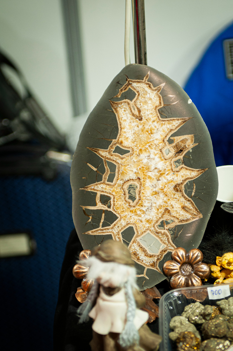 Распиленные септарии на выставке Гемма Самоцветный развал