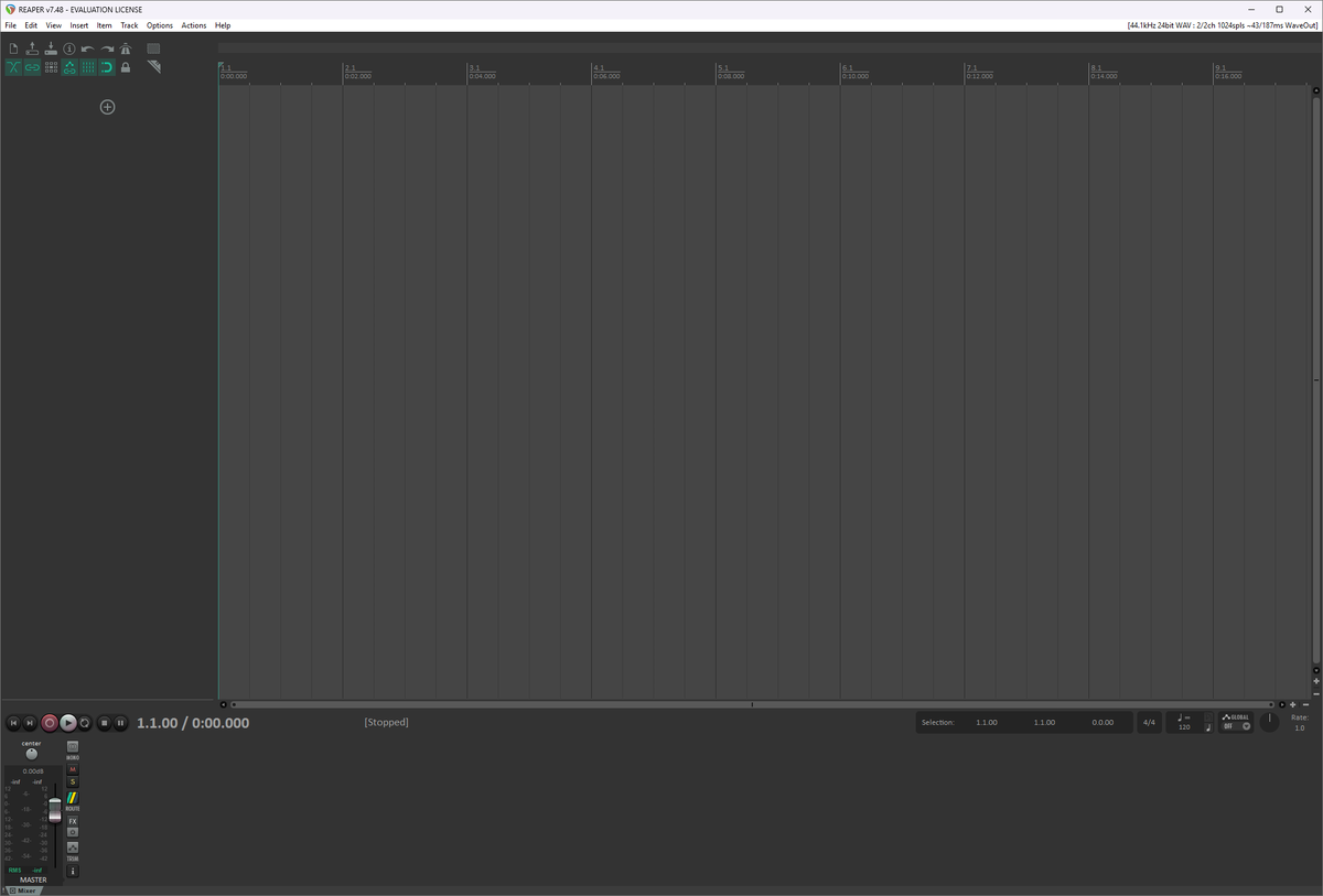 Стандарный интерфейс Reaper.