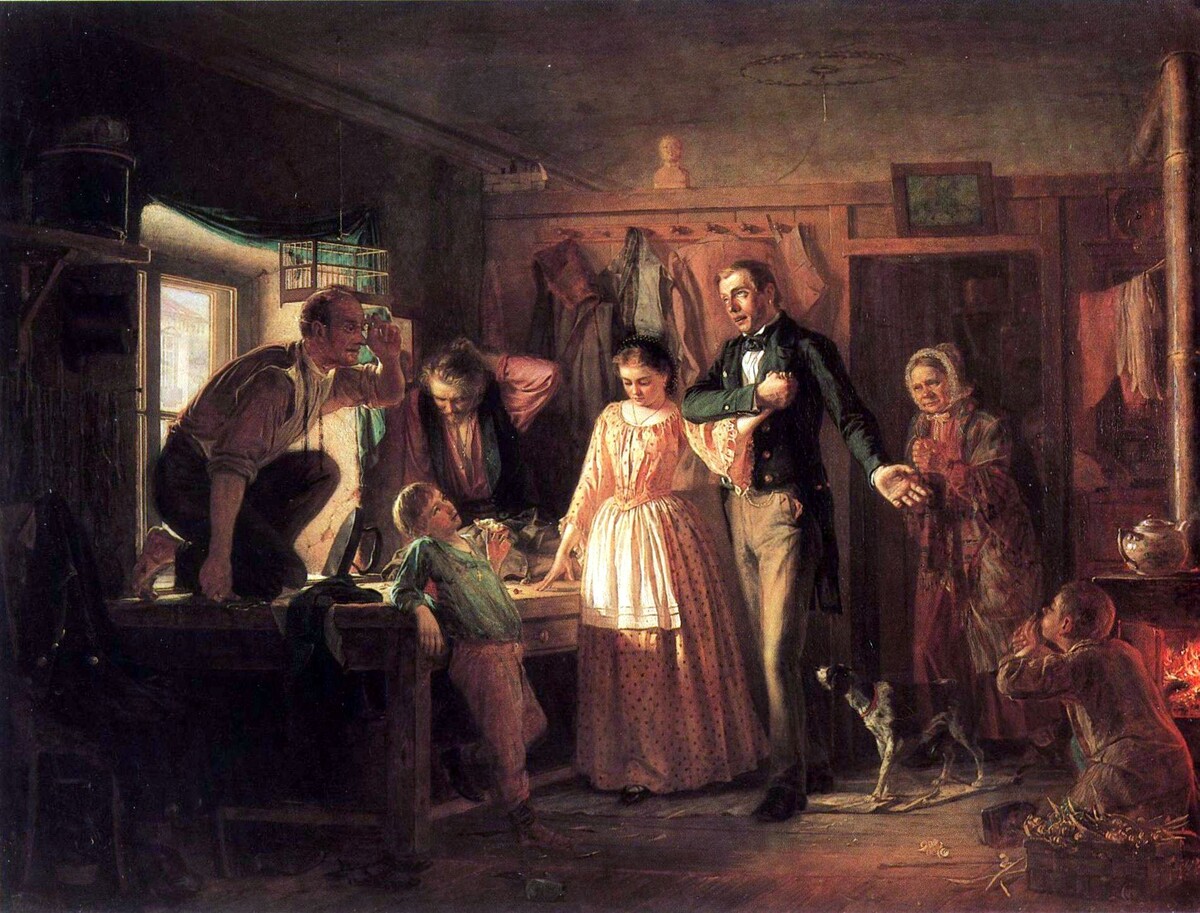 Н.П. Петров «Сватовство чиновника к дочери портного», 1862 г.