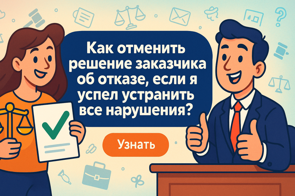    Как отменить решение заказчика об отказе, если я успел устранить все нарушения?
