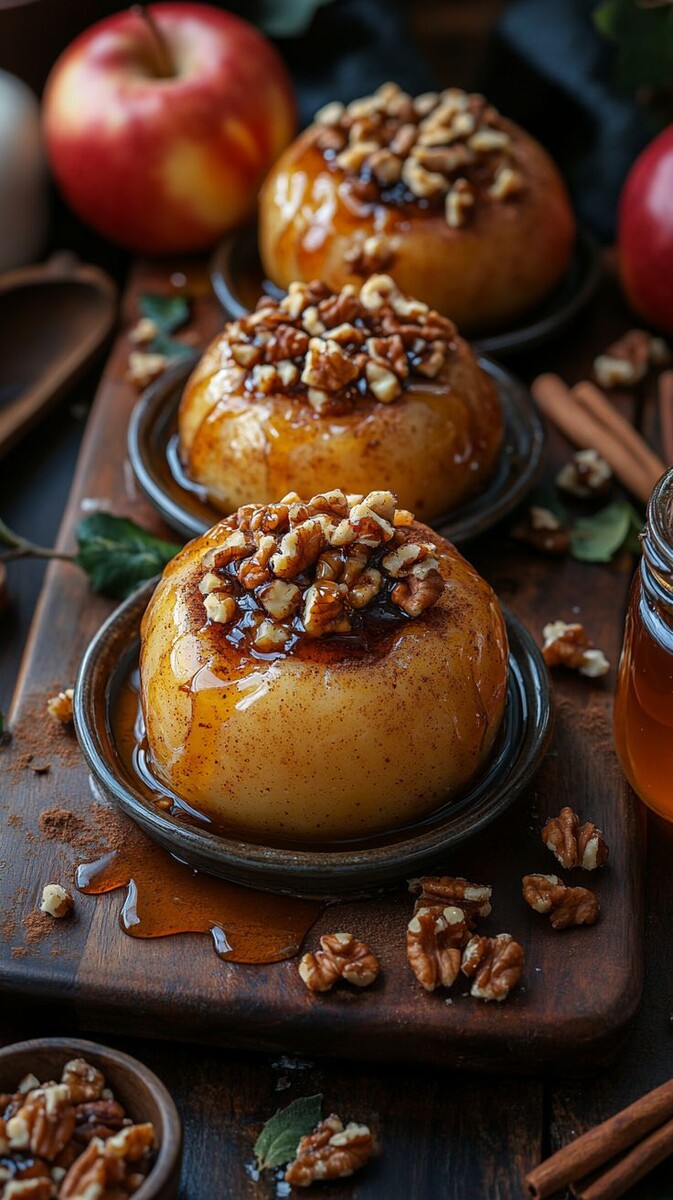 Печёные яблочки с мёдом, сахаром и корицей