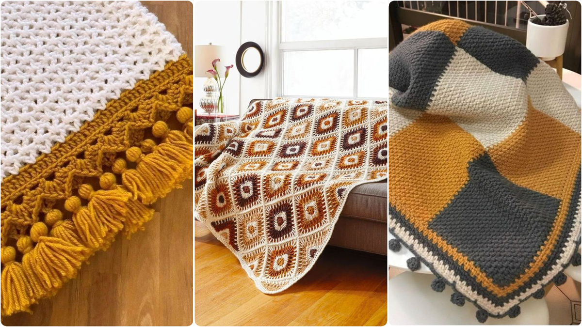 Вязаные крючком пледы в теплых осенних оттенках, источник: Pinterest 