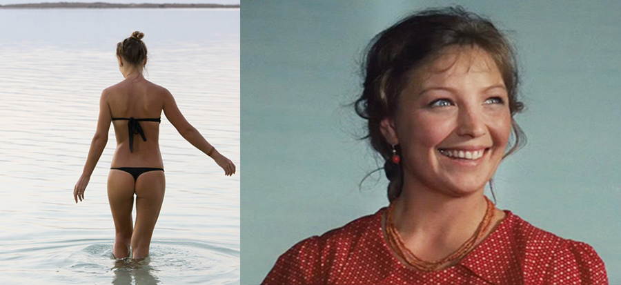 на речке и Ольга Остроумова в фильме "Любовь земная" 1974 года