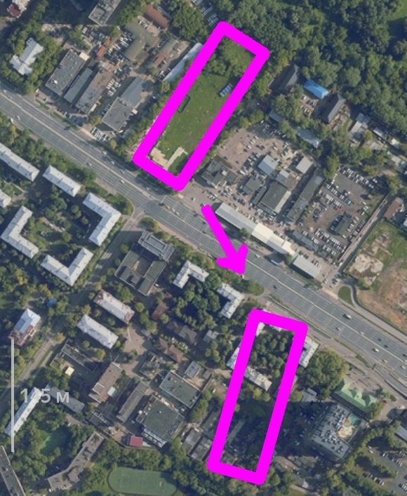 📷 1.1: Новое положение «Москворечье» на спутниковом снимке (чётная сторона Каширского).