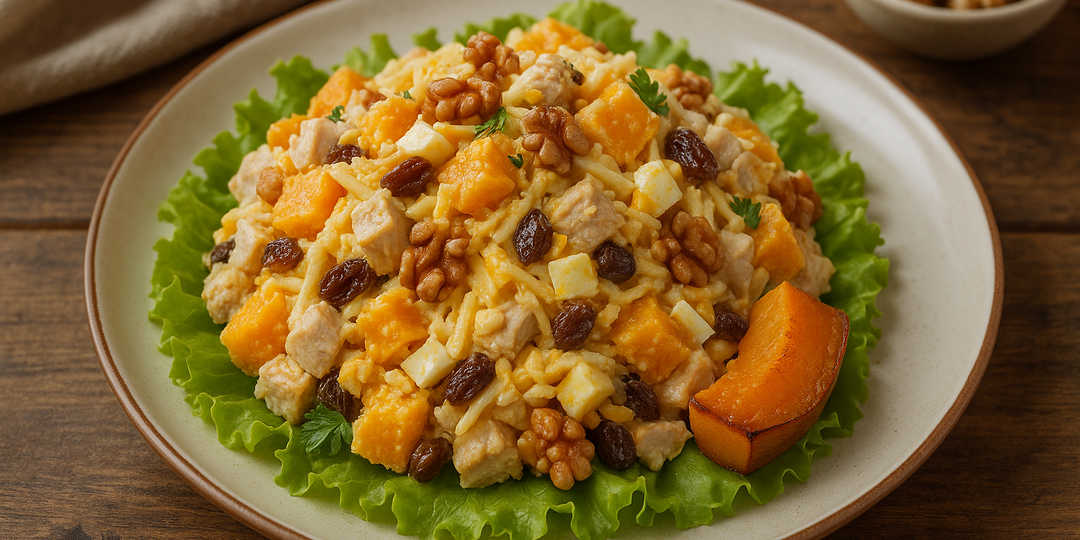 Осенний салат с нежной тыквой и сливочной заправкой