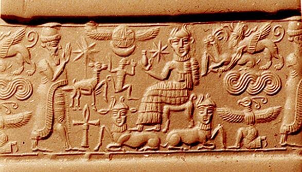 Богиня Инанна (Иштар). Оттиск цилиндричекой печати. С просторов интернета.