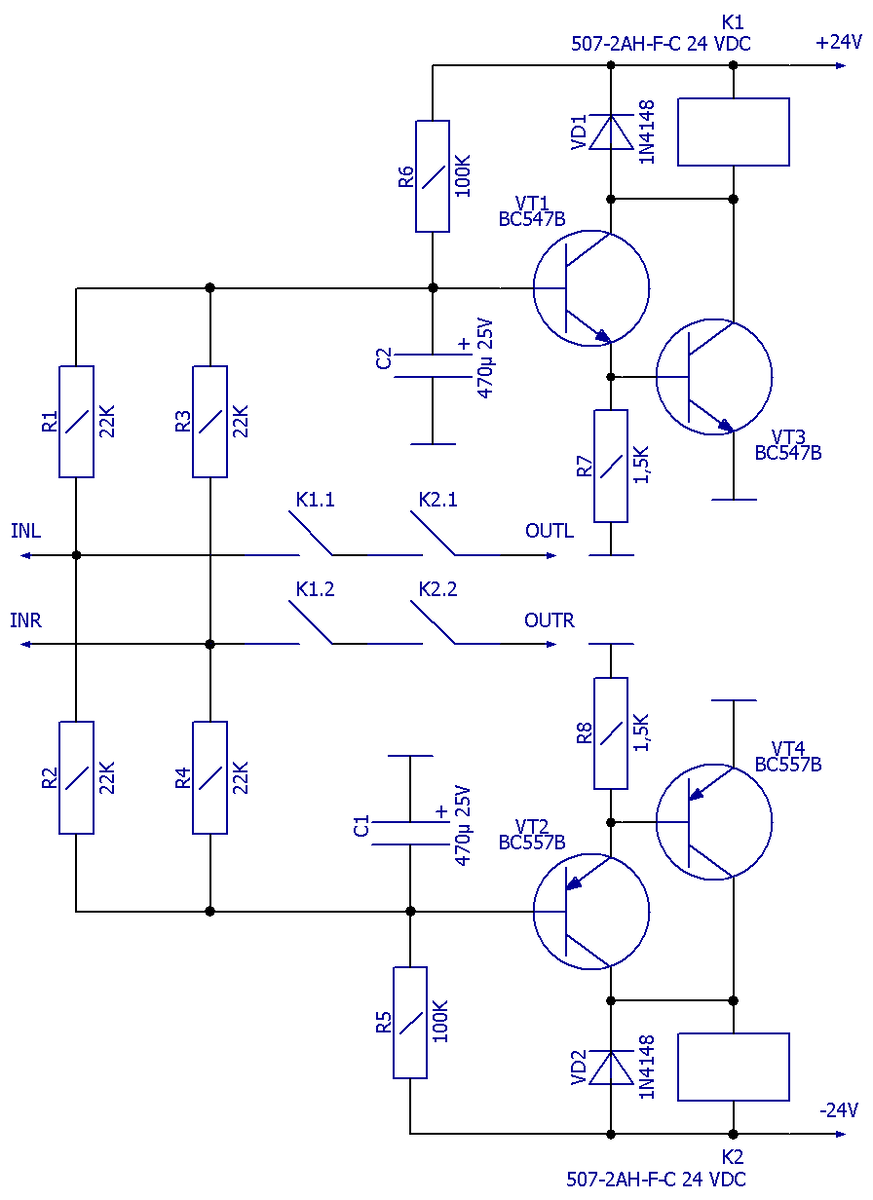 Схема электрическая принципиальная релейной защиты громкоговорителей от постоянного напряжения