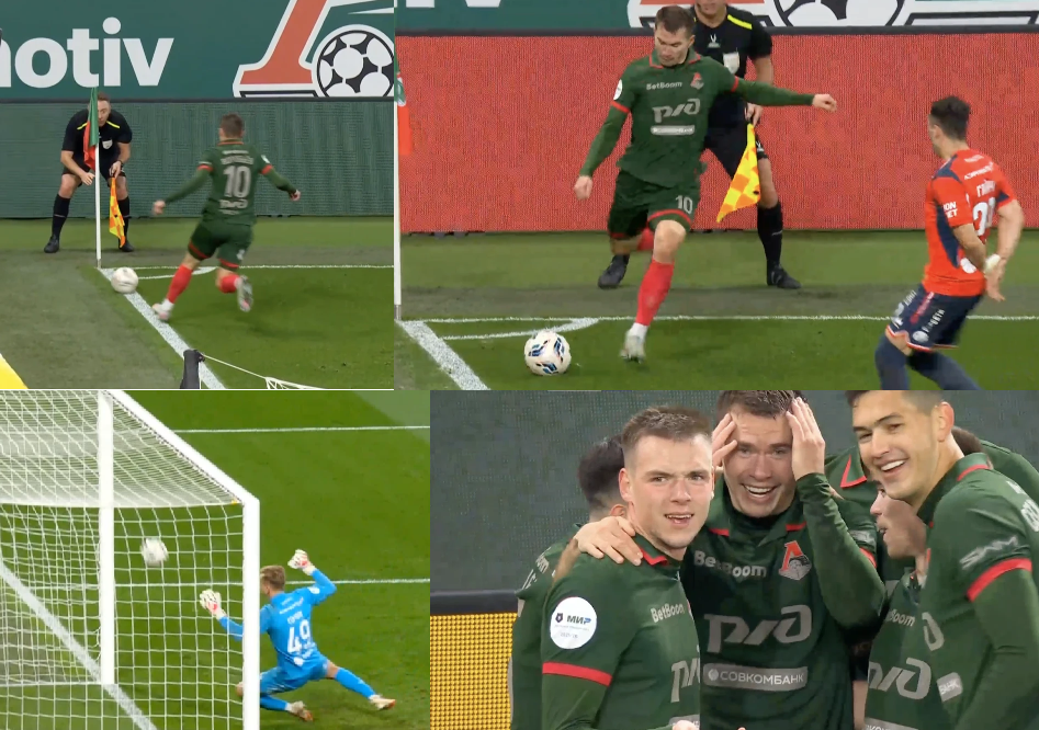 Гол Воробьева в ворота Владислава Торопа и реакция на него самого нападающего. Коллаж: СпортФакт