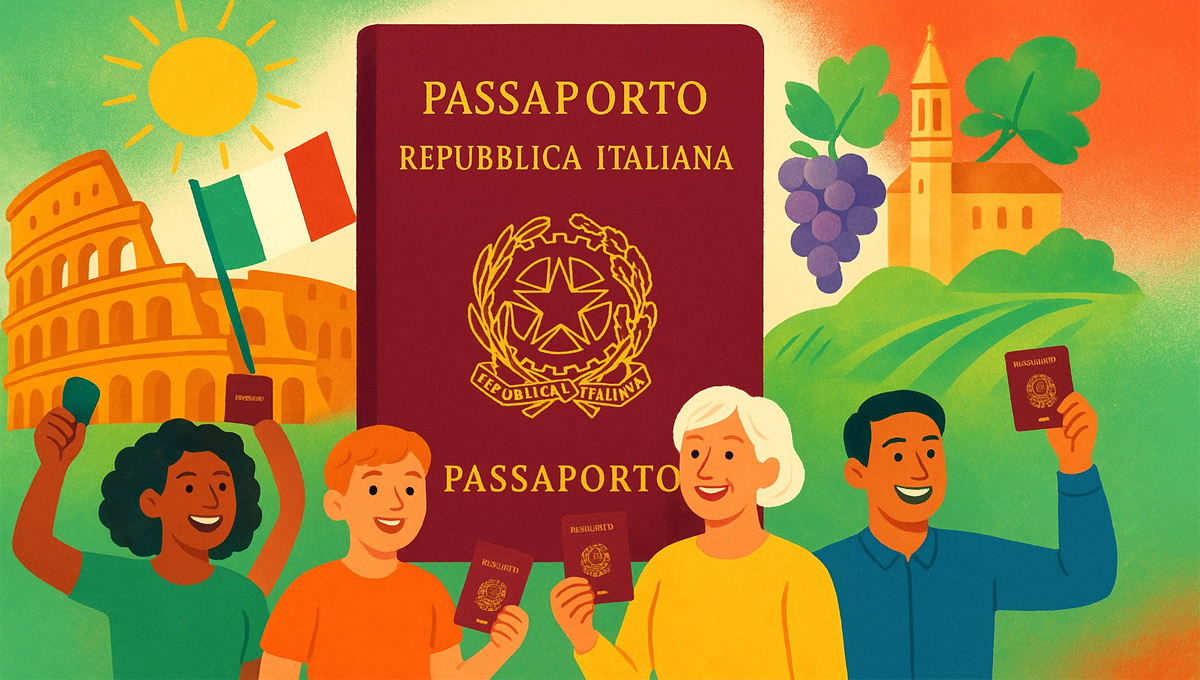 Иллюстрация, символизирующая получение гражданства Италии.