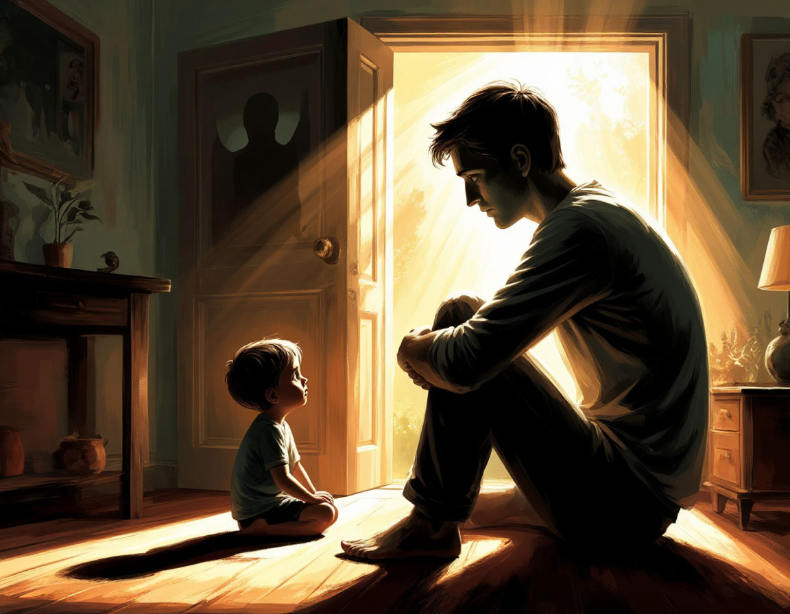 Дверь наружу или дверь внутрь? Наш внутренний ребёнок часто выбирает безопасность, даже ценой одиночества. Но луч света — это наш взрослый, который может решить иначе