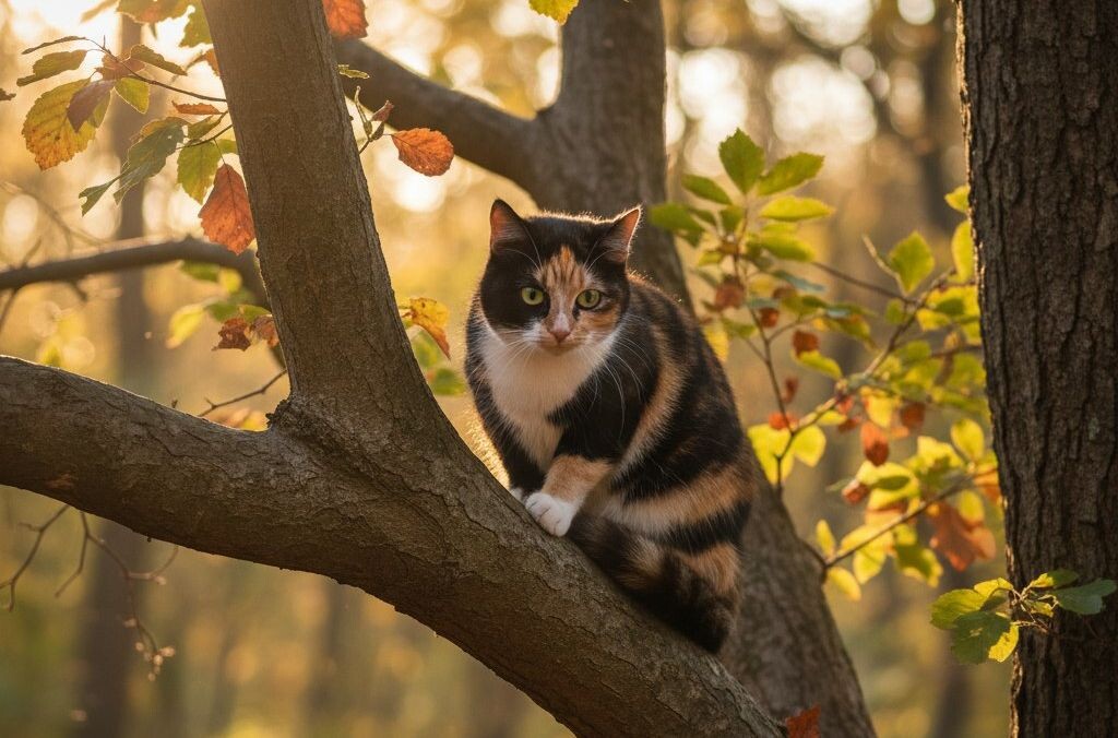 Как помочь кошке слезть с дерева
