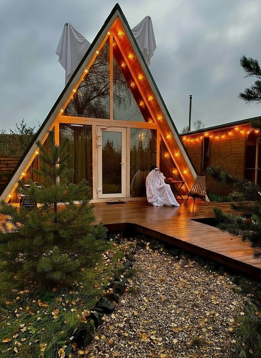 Дом Изумруд 75m2 в Aframe Happy. Вместимость дома 6 человек (спальня, комната, гостиная)