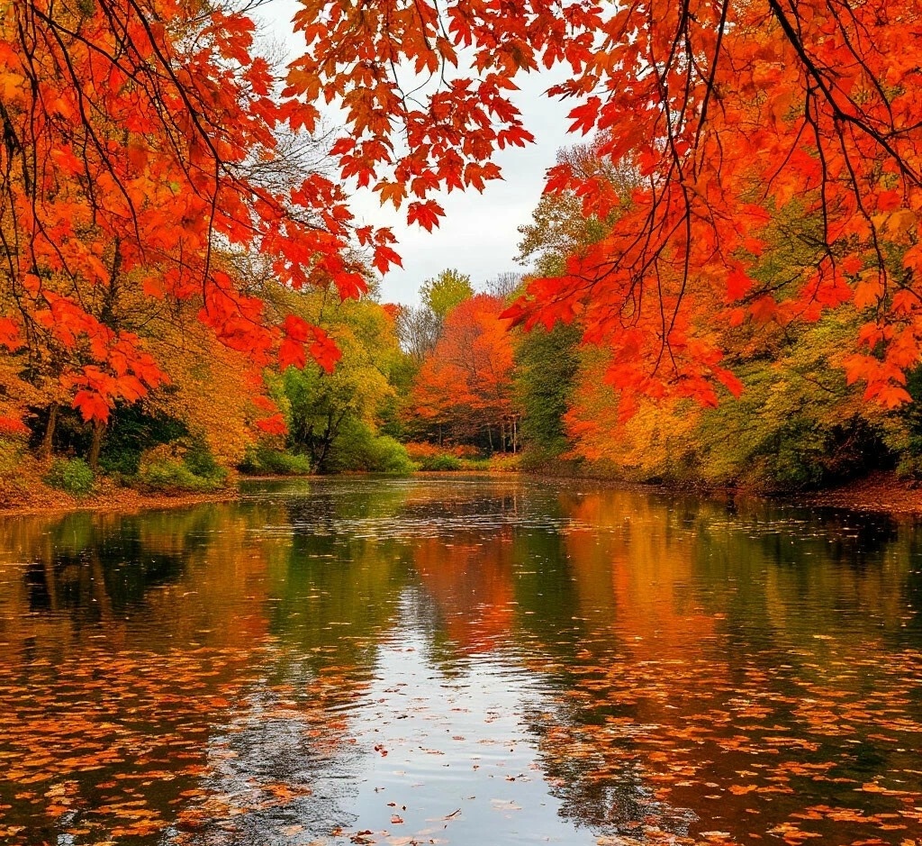 Осенний листопад на пруду.