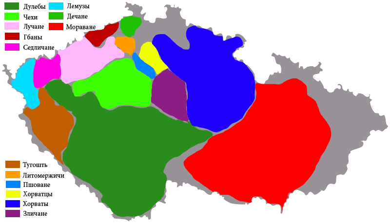 Местоположение средневековых чешских племён в границах современного государства Чехии