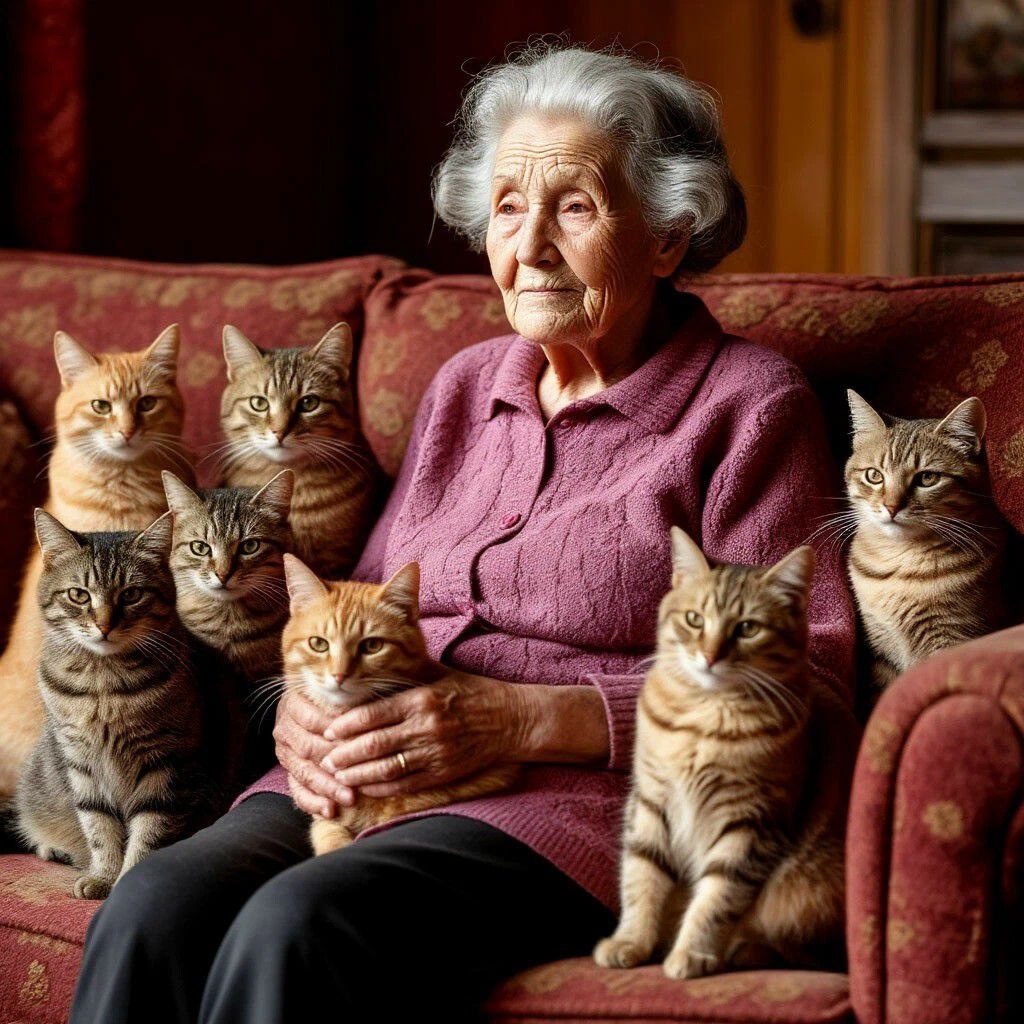 Старушка с кошками