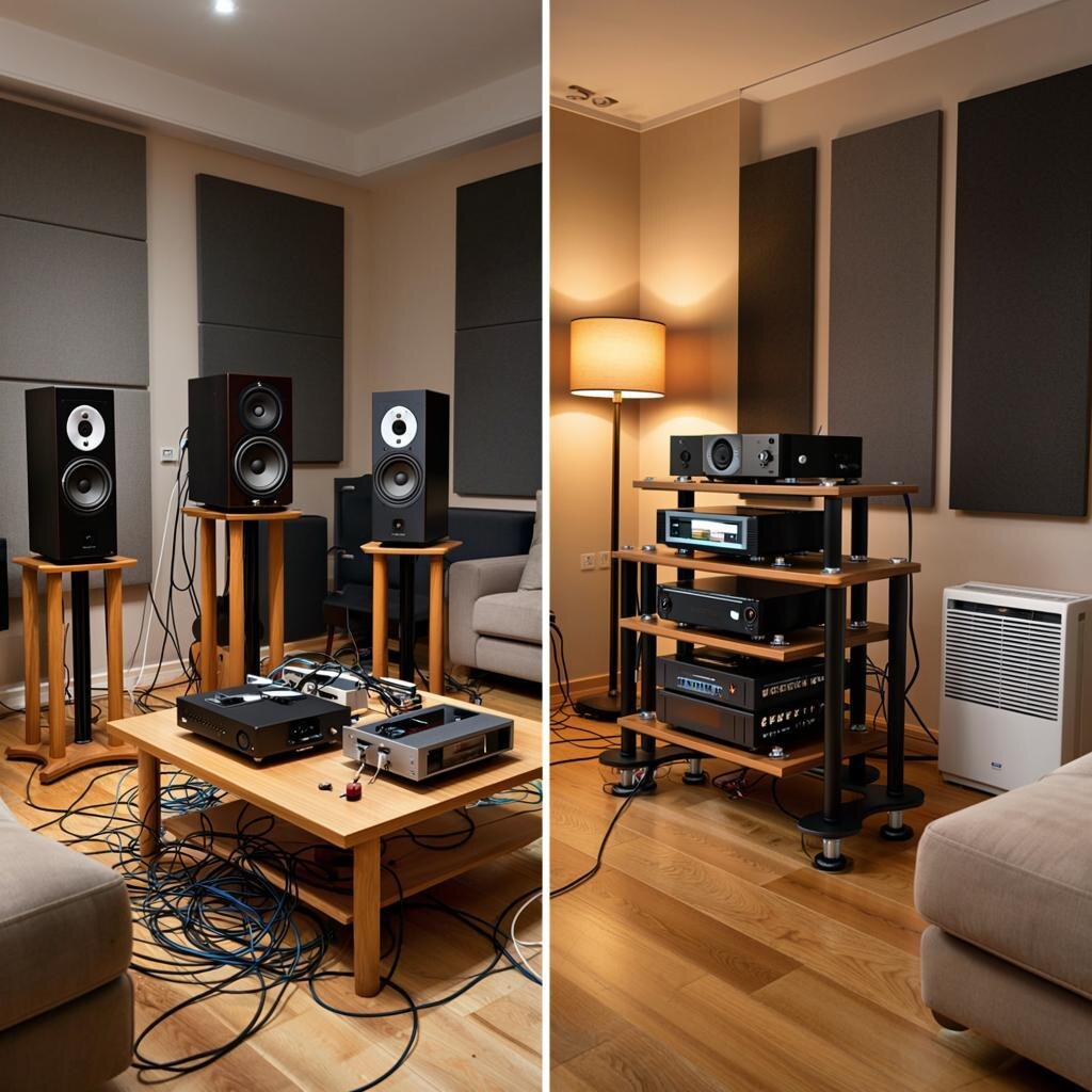 Контраст между хаотичной и профессионально настроенной hi-end аудиосистемой в домашней студии