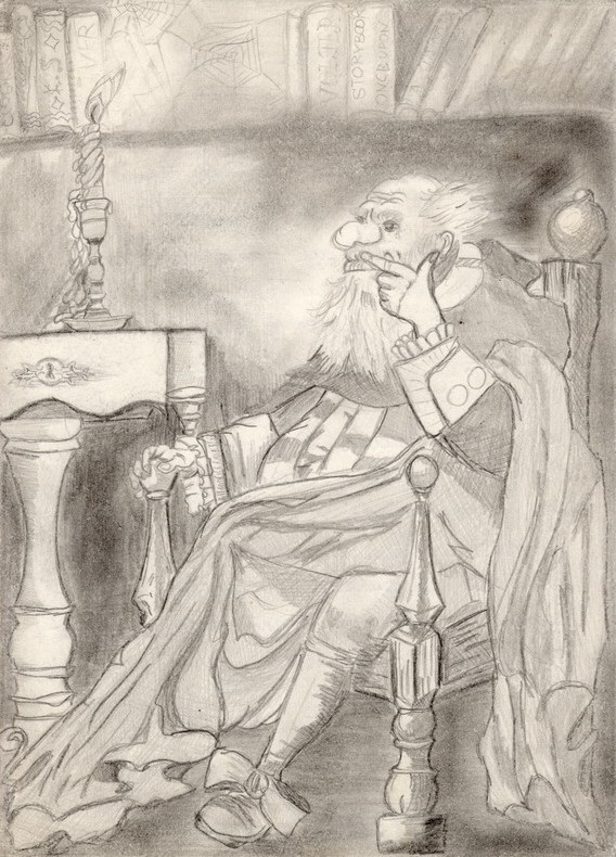 СКАЗОЧНИК. 11.06.1993. Стол, кресло и подсвечник на столе-срисованные с натуры. Кресло, правда, уже перекочевало в родительский подвал.