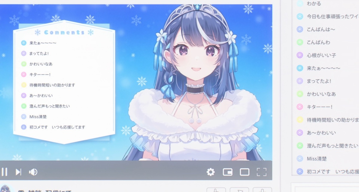 Когда ей пришло сообщение с Компании, что функция донатов работает, Аваюки начала свой стрим... -Добрый вечер, ребята. Сегодня снова выпал лёгкий снежок... ...Её персонаж двигался и разговаривал на экране её голосом с приятной интонацией. 