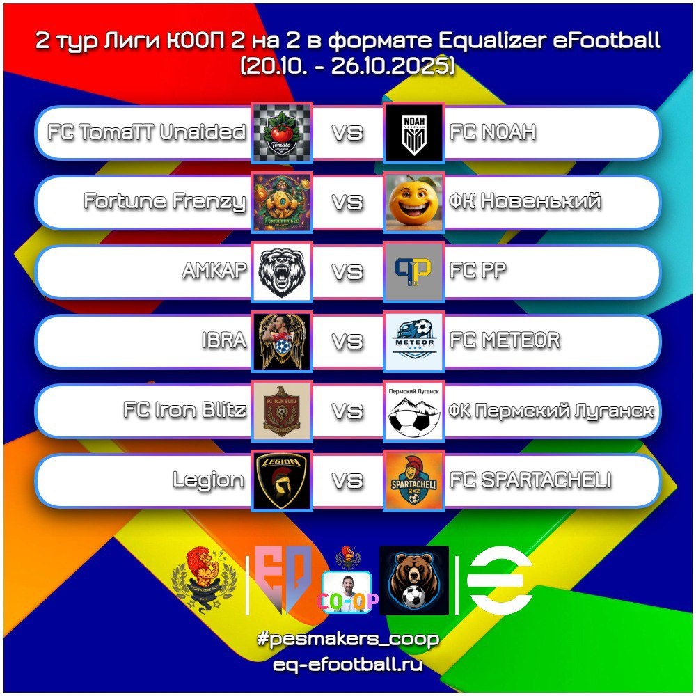 🙌 Открытие 2 тура 6-го финального сезона 2025 👑 Лиги КООП 2 на 2 в формате Equalizer eFootball❗‼