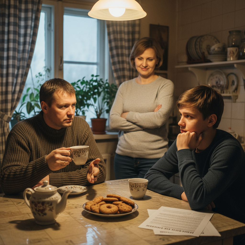 Семейный разговор за столом