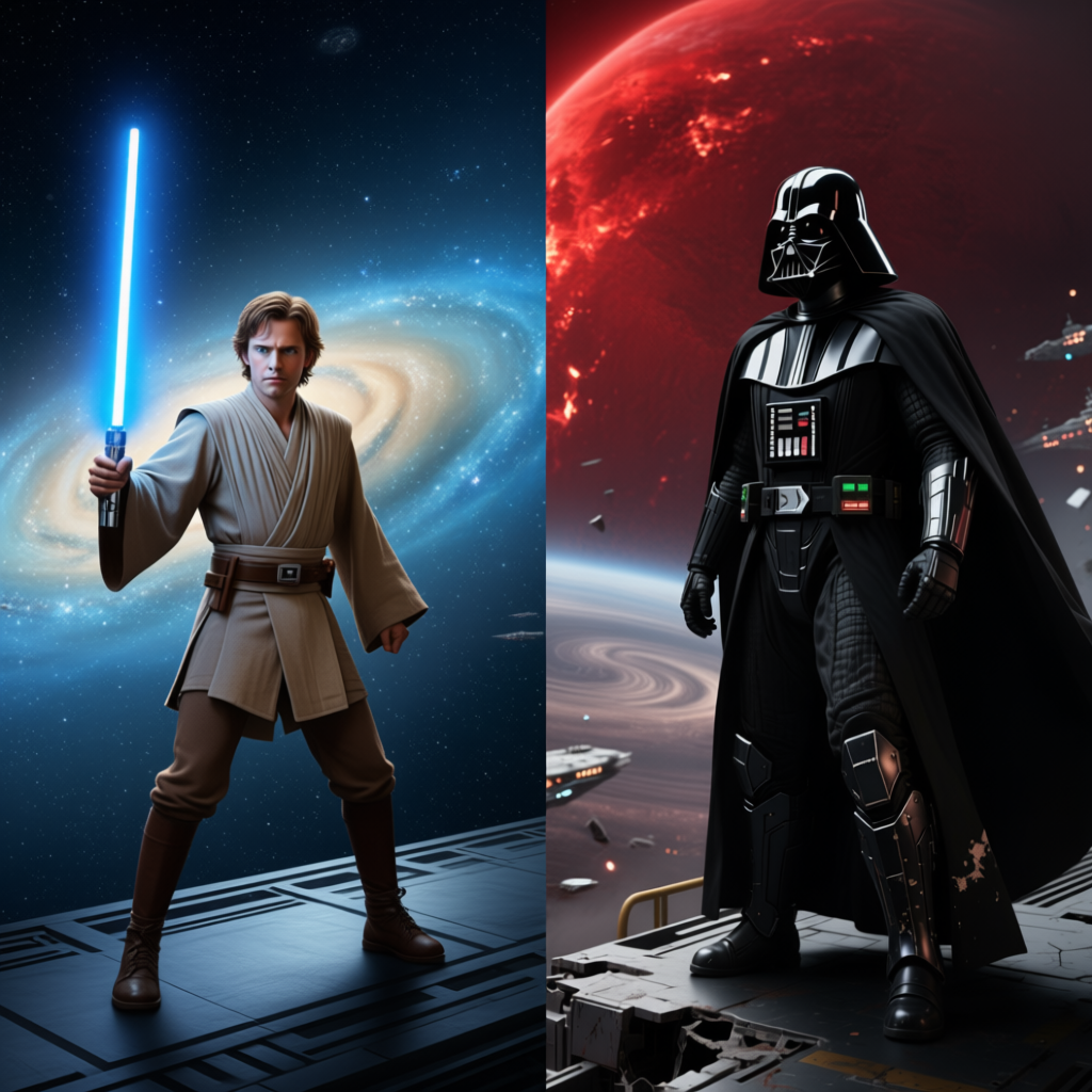 Слева: Энакин Скайуокер / Справа: Дарт Вейдер