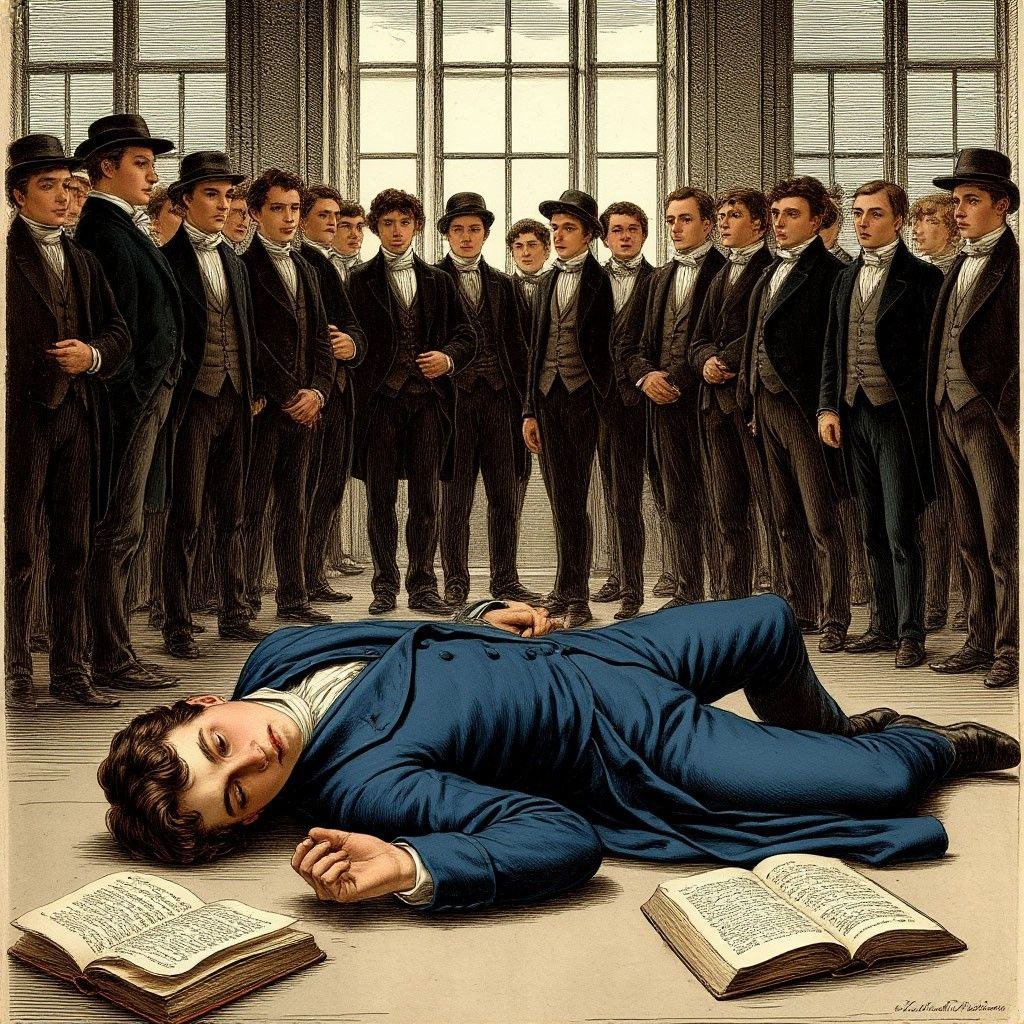 Сгенерированно ИИ. Вертер убивает себя.