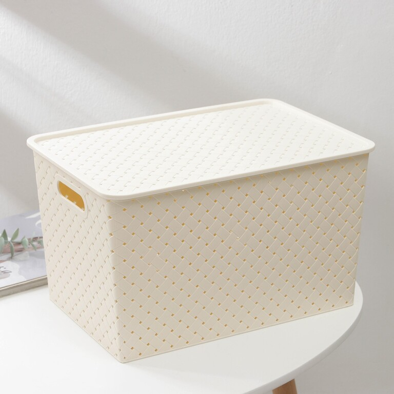 Корзина для хранения с крышкой, цвет слоновая кость