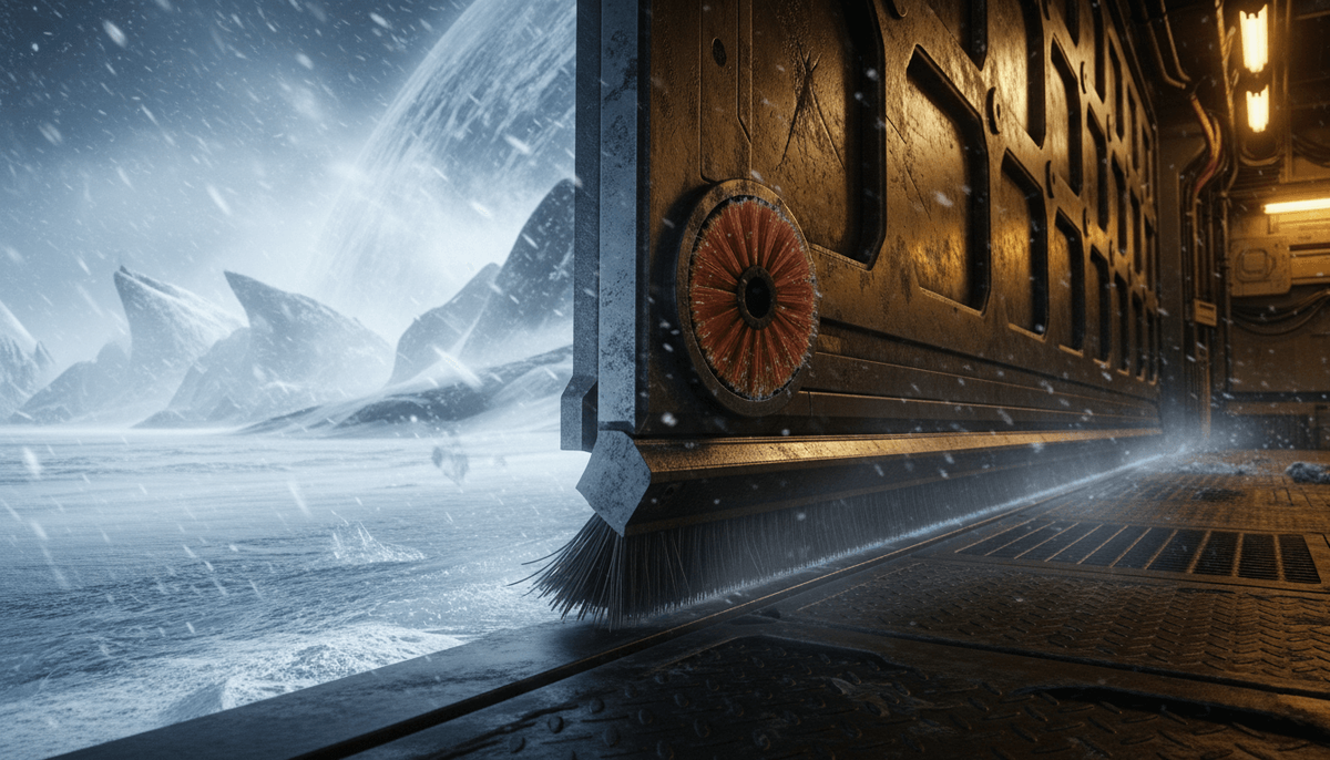 Щетка-уплотнитель на нижней кромке ворот, перекрывающая зазор у пола