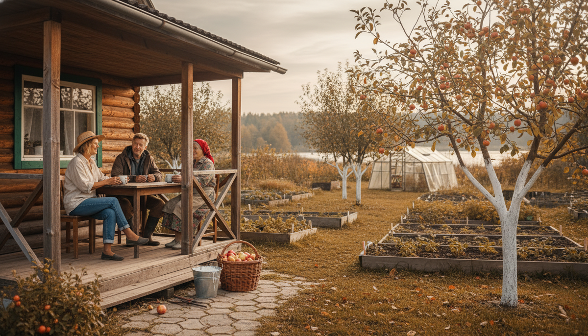 Побелка деревьев осенью