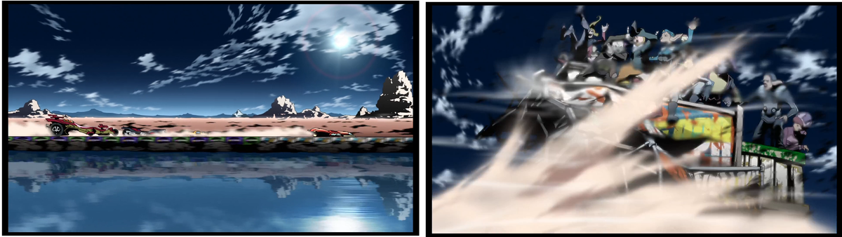 Жёсткая контрастная рисовка, динамичность в каждом кадре, лишь усиливают ощущение скорости 