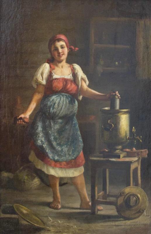 Э. Берг, ««Девушка с самоваром», 1886 год. Из собрания Пензенской областной картинной галереи имени К.А. Савицкого