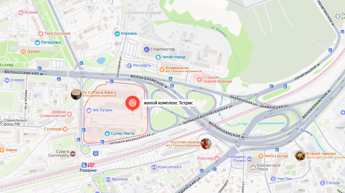 Расположение ЖК. Данные с Яндекс.Карты