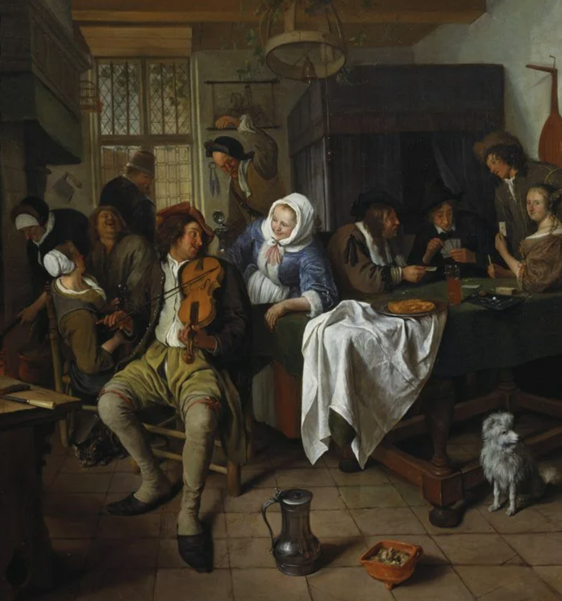 Ян Стен. Интерьер таверны с игроками в карты и скрипачом 1665г.