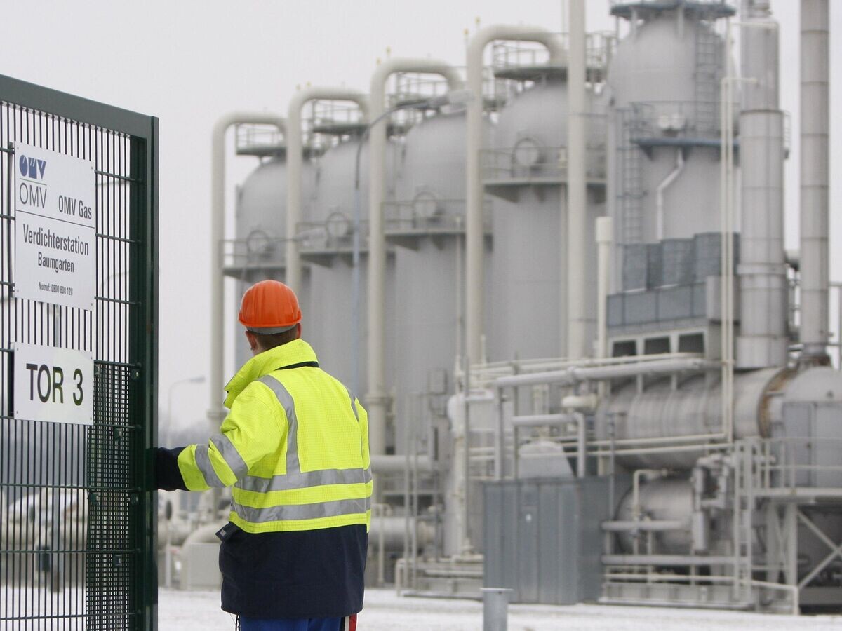    Рабочий на территории Центрально-европейского газового узла в Баумгартене© AP Photo / Ronald Zak